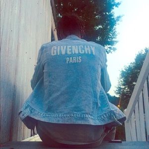 Givenchy Denim Jacket Logo Back Print Light Blue